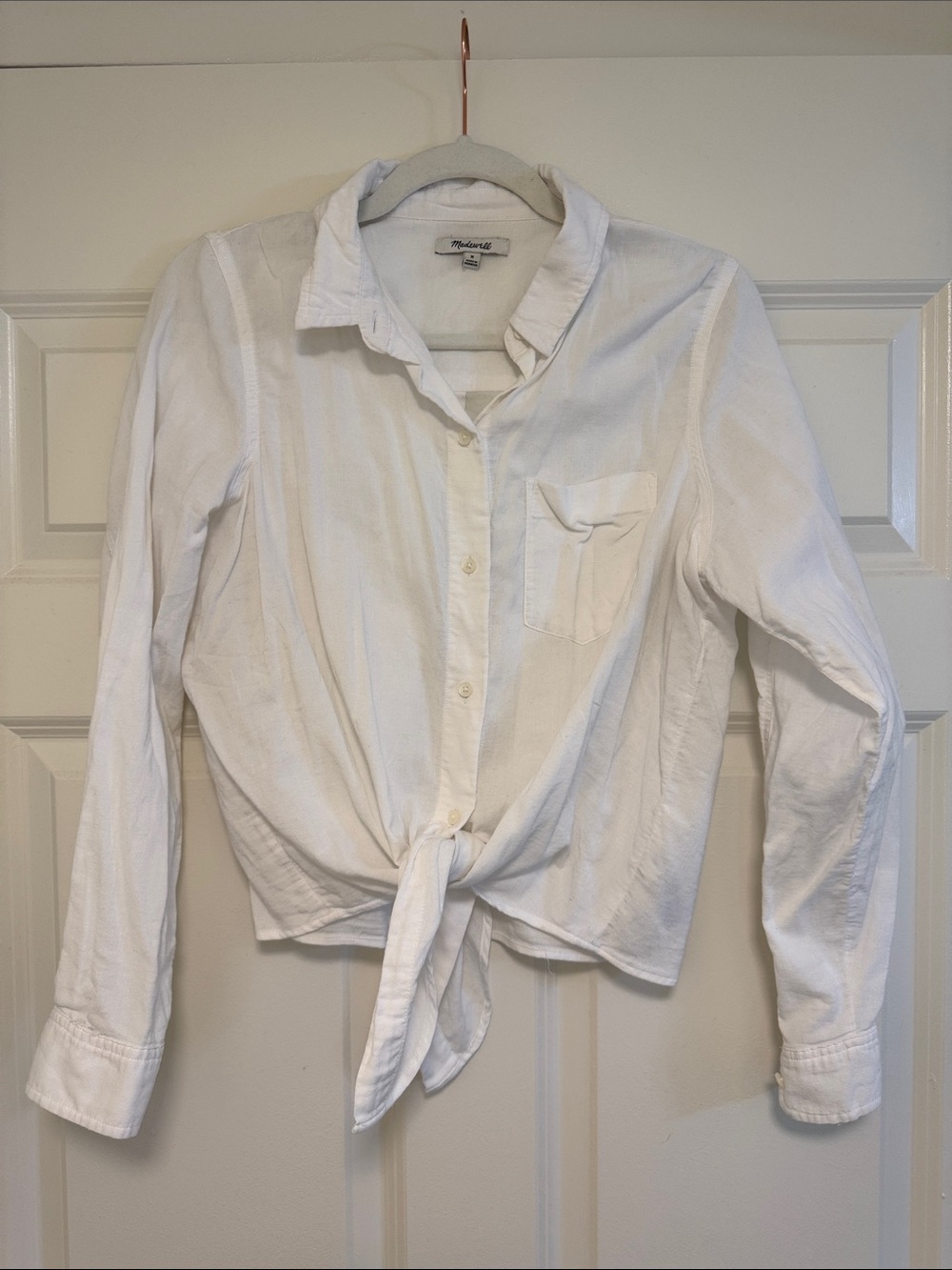Madewell White Tie-Front Button-Up Shirt